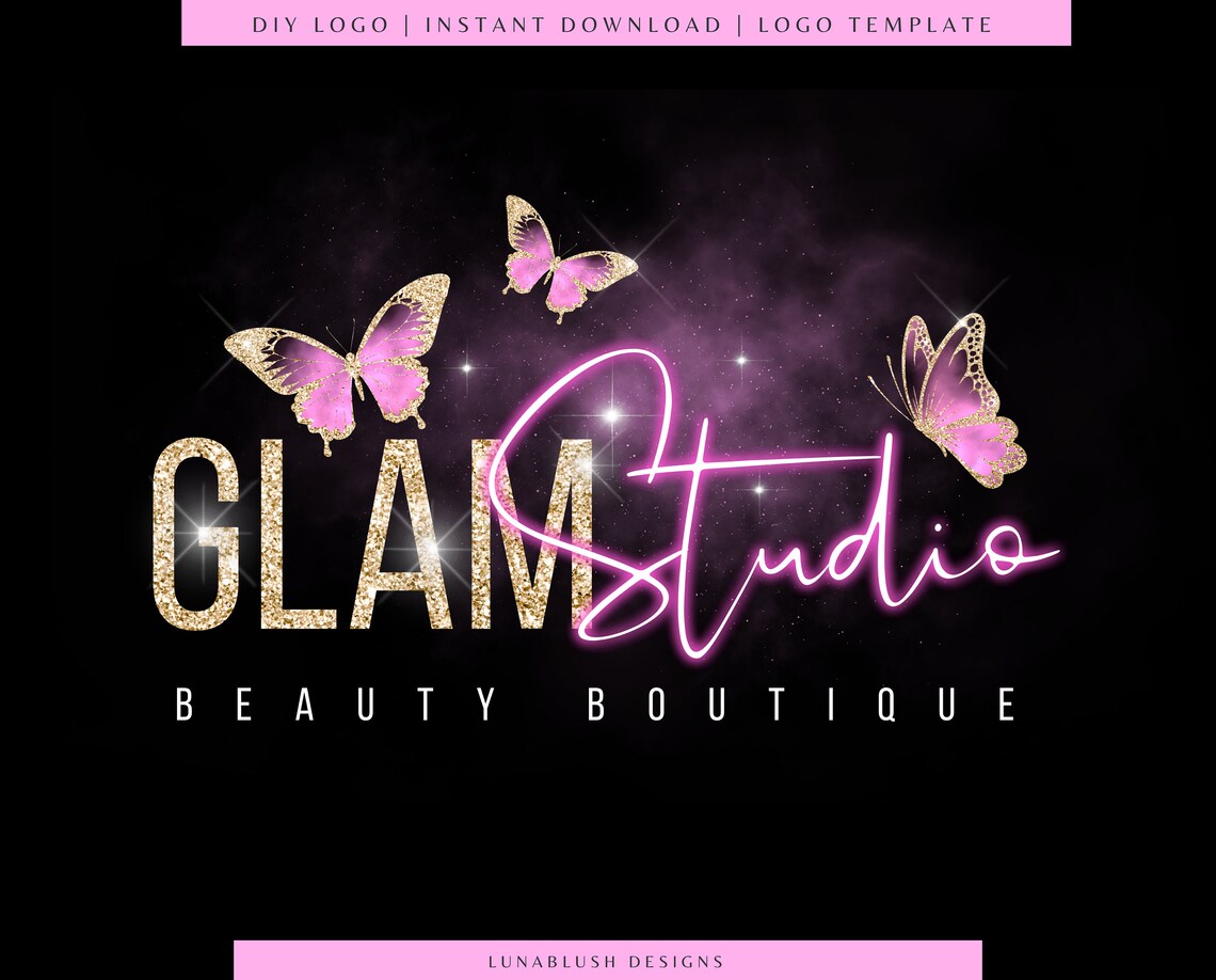 DIY Gold Glitter Logo Customizable Pink Glitter Butterfly Etsy