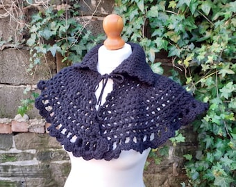 Handmade steampunk inspired, Victorian Gothic collar neck warmer. Capelet. Cape.