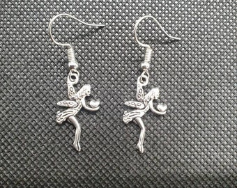 Handmade tibetan silver fairy earrings hypoallergenic hooks faerie, flower fairy, tinkerbell, Cottingley fairies, fairys