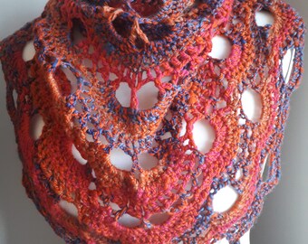 Hand spun, hand crochet Scarf, wrap made in the virus pattern