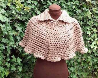 Handmade, crochet Victorian style gothic cape. Made to order in your choice of colours. Steampunk or carol singer costume.