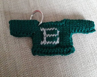 Personalized hand knitted Harry Potter inspired key ring. Jumper sweater in your choice of house colours with personalised initial.