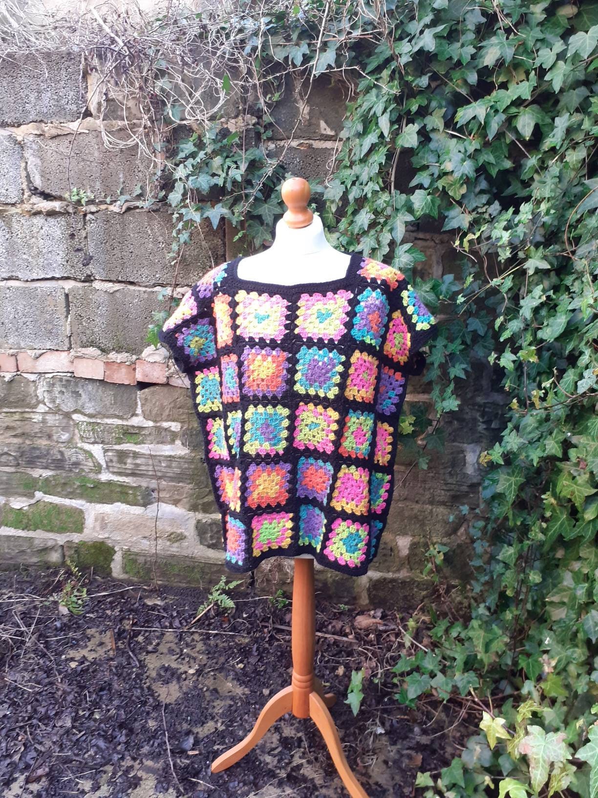 Handmade Crochet Granny Square Jumper. Multicolored Rainbow Etsy Ireland
