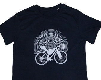 Mens Cycling Organic Cotton Cycling t-shirt, Adventure, Outdoors, Bikepacking Navy tee