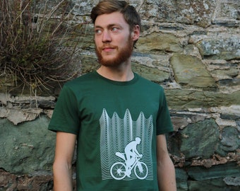 Mens Cycling Organic Cotton cycling t-shirt, Adventure, Outdoors, Bikepacking Green tee