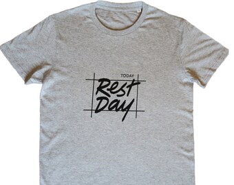 REST DAY | Mens Bike Organic Cotton cycling t-shirt, Adventure, Outdoors, Bikepacking Grey tee