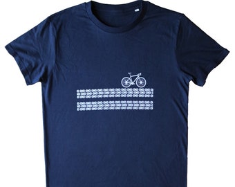 Mens Cycling Organic Cotton cycling t-shirt, Adventure, Outdoors, Bikepacking Blue tee