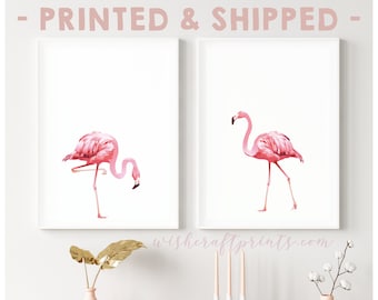 Set of 2 Pink Flamingo A4 A3 Living Room Wall Art Prints (Unframed)