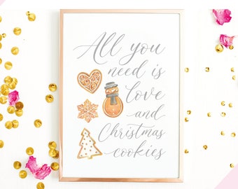 Love and Christmas Cookies Print - Christmas Home Decor Wall Art (Unframed)