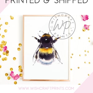 Watercolour Bee Print, Bumblebee Art, 6x4 7x5 A4 A3 Wall Art Poster (Unframed)