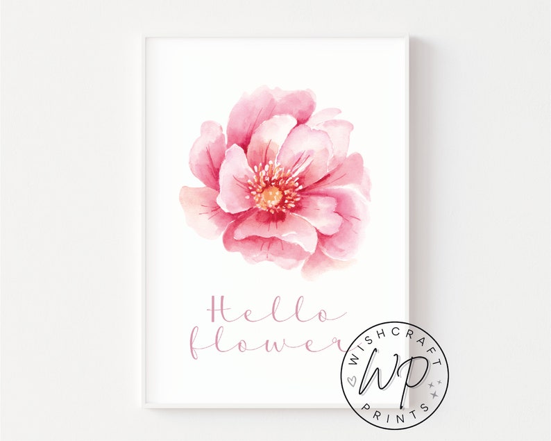 Hello Flower Quote Pink Peony Print Easter Spring Wall Art Decor 6x4, 7x5, A4 or A3 Unframed image 4