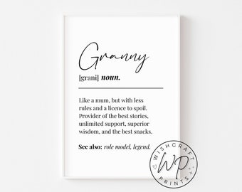 Granny Definition Print - Gift/Present for Grandparents - Quote Wall Art Print (Unframed)