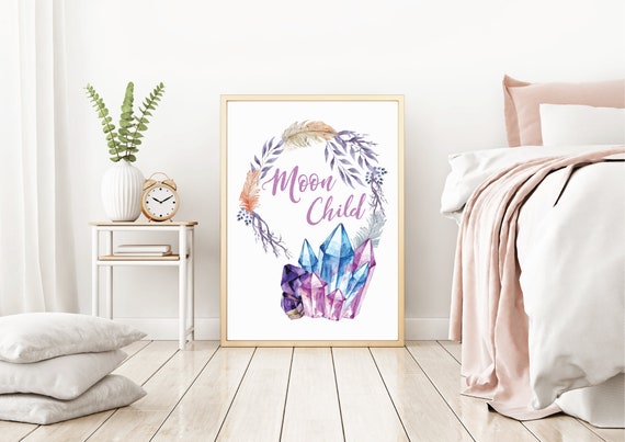 Moon Child Crystal A4 A3 Boho Bedroom Poster Print