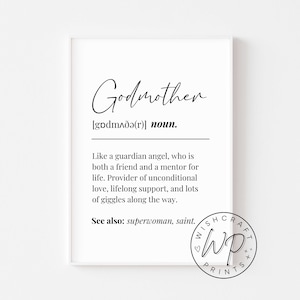 Godmother Definition Print Gift/Present for Godparents Quote Wall Art Print Unframed image 1