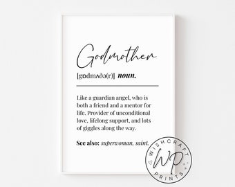 Godmother Definition Print - Gift/Present for Godparents - Quote Wall Art Print (Unframed)