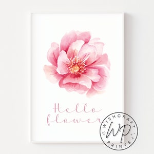 Hello Flower Quote Pink Peony Print Easter Spring Wall Art Decor 6x4, 7x5, A4 or A3 Unframed image 1