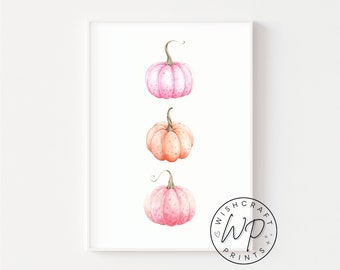 Pink and Orange Pumpkins Print - Autumn Home Decor Wall Art (Unframed)