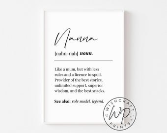 Nanna Definition Print - Gift/Present for Grandparents - Quote Wall Art Print (Unframed)