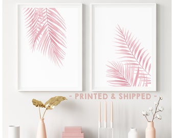 Set of 2 Tropical Pink Palm Leaves A4 / A3 Wall Art Poster Prints (Unframed)