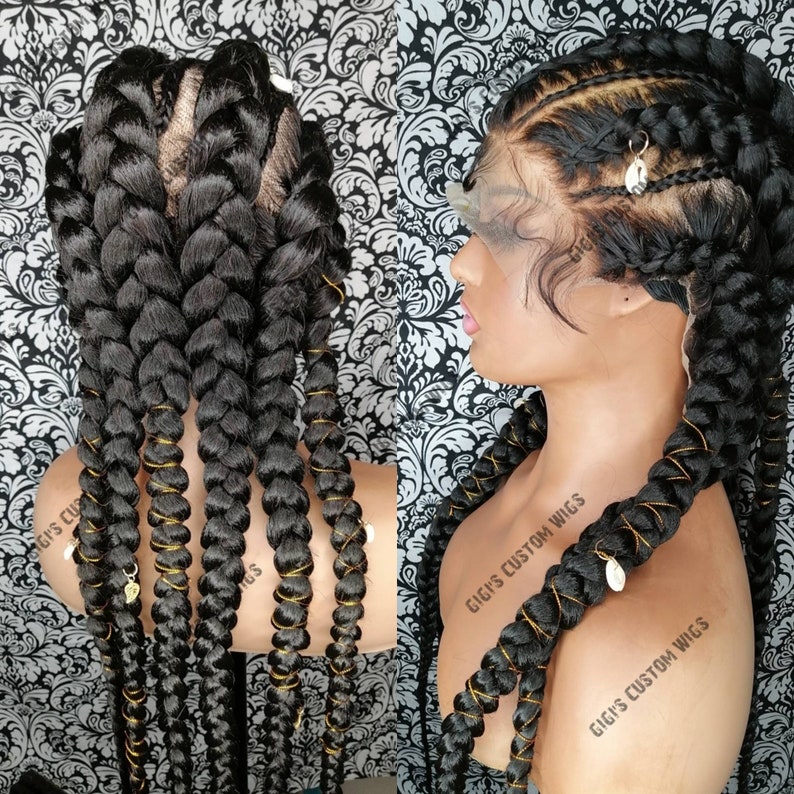 Stitch Feedin Braids Full Lace Wig Braided Cornrow Wig With Etsy