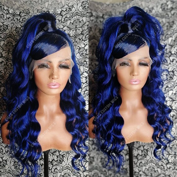 Navy Blue 13x4 half up half down Lace Frontal Wig Body Wave Etsy