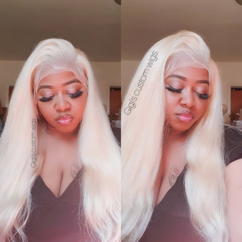 20 Inches Straight Bleach Blonde Lace Frontal Wig Preplucked Etsy