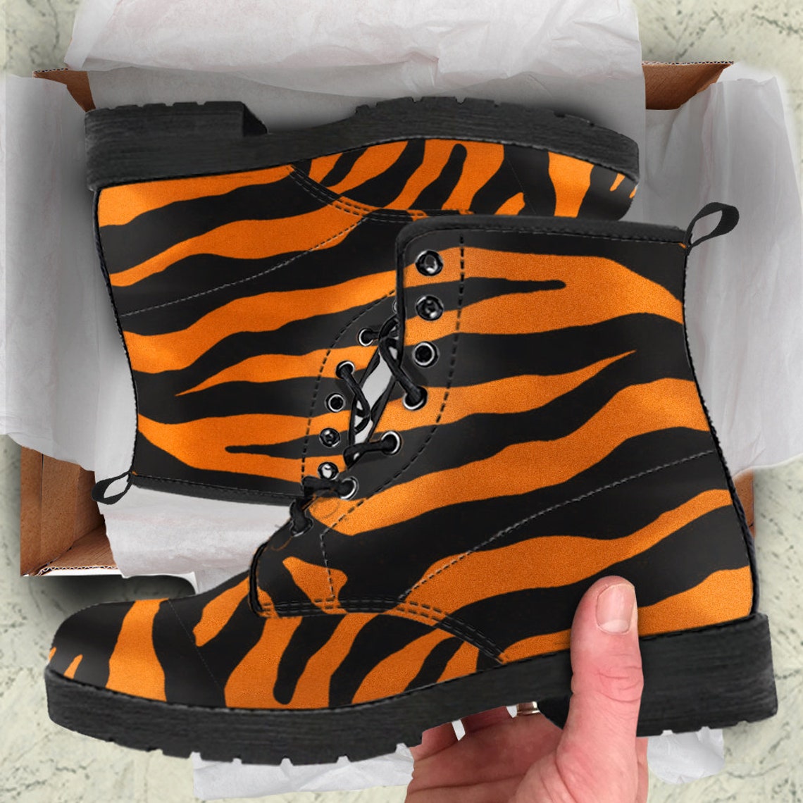 Tiger Skin Boots Womens Boots Vegan Leather Womens Gift Etsy