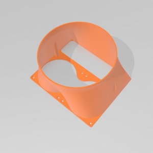 Peut inclure: Un carénage de ventilateur en plastique orange avec une base rectangulaire et un dessus incurvé. Le carénage comporte une découpe pour un ventilateur et une ouverture rectangulaire à l'avant.