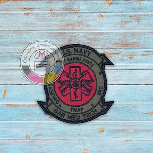 4X4 US Navy Command SAR MED Tech Embroidered Patch with Hook fastener-  Premium patch