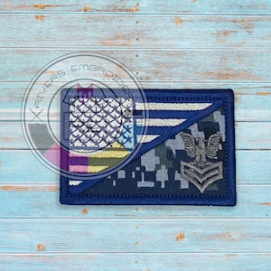 2.25X3.5&quot; Inch Custom Half flag Half art Embroidered Patch: Your choice of Sew on or Hook Fastener backing-  Premium patch