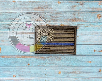 2x3 inch Embroidered American Flag Thin Blue Line Patch - Sew On or Hook Fastener
