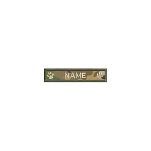 May include: A camouflage-patterned name tag with the word "NAME" embroidered in white.
