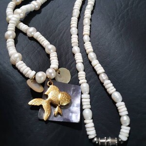 Cultured pearl mermaid necklace with mother of pearl dangles/pendant necklace/beachwear jewelry/beach wedding