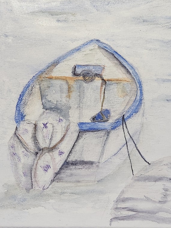 Original watercolor painting on canvas, fishing boat in Venezuela, watercolor boat painting, 11" by 14"