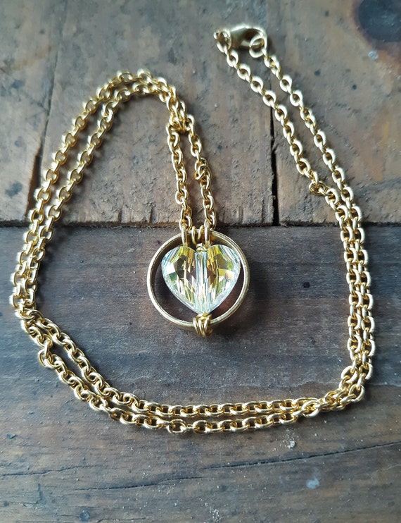Gold choker with Swarovski crystal heart, heart necklace