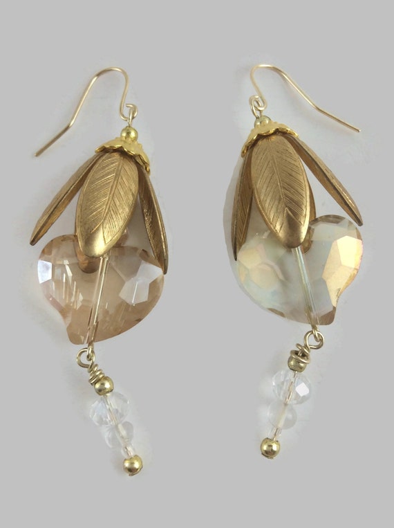 Elegant gold and crystal dangle earrings, statement earrings