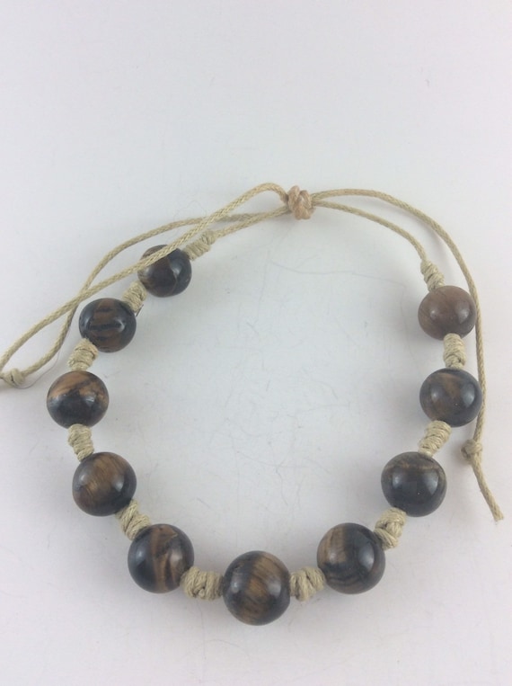 Tiger eye gemstone hand knotted unisex bracelet,sliding knot,men's bracelet