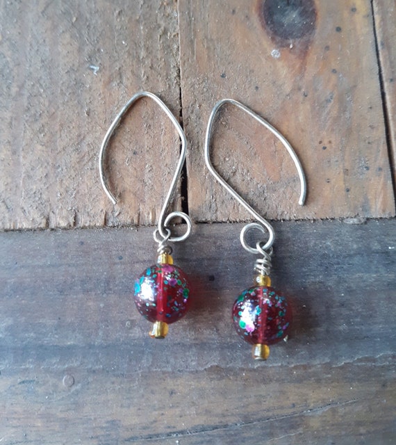 Earrings with lamp work bead, silver plate wires