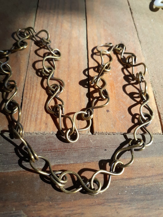 Hand formed unisex chain, hand formed links and closure, antiqued brass