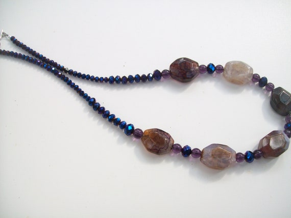 Ensemble Boucles D'oreilles Et Collier Violet - Nuances De Perles Et Argent - Neuf