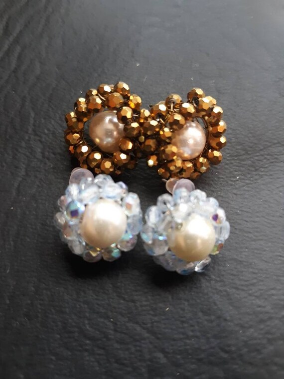 Pearl and gold or blue stud earrings
