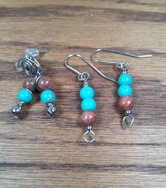 Turquoise Wire Wrap Paddle Earrings Turquoise Wire Wrap Paddle Earrings