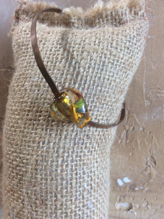 Copper bangle with lamp work focal