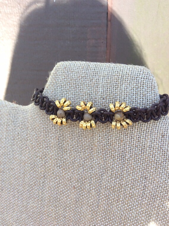 Leather macrame bracelet in brown with landscape stone beads, unisex bracelet, men's bracelet