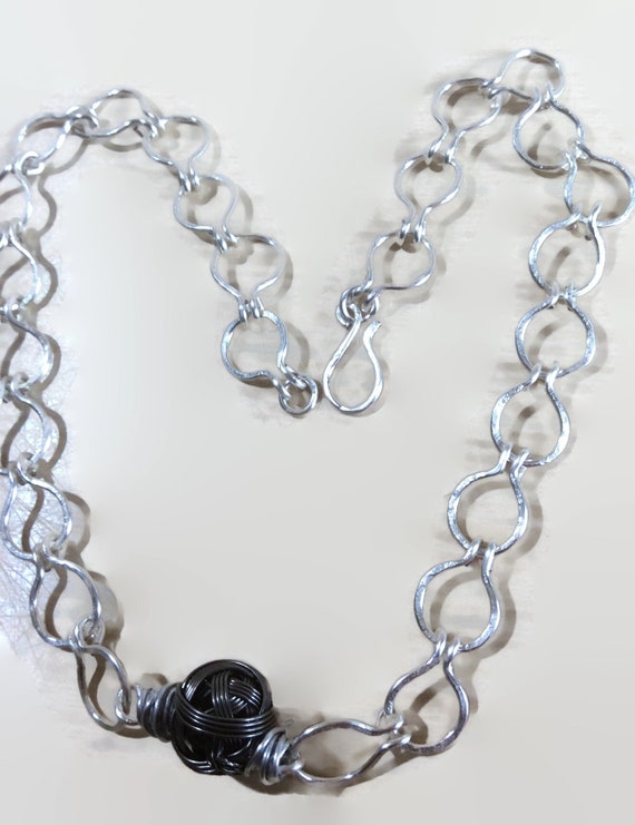 Artisan chain necklace, silver tone, choker, handmade chain, minimalist, men's necklace