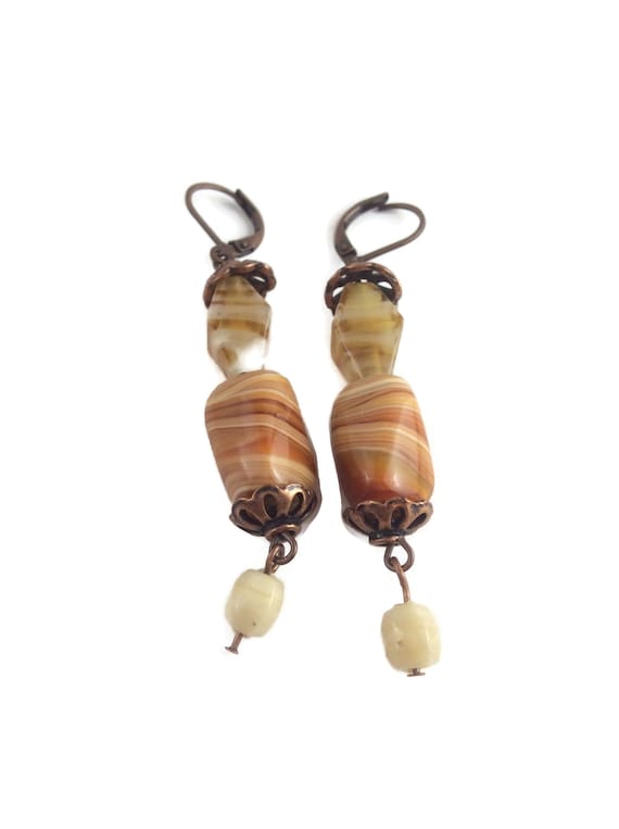 Copper, crystal and gemstone earrings,copper lever back