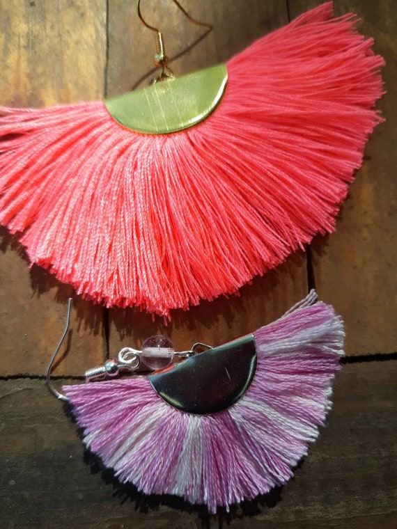 Fan fringe earrings, crescent shaped, choose from 2 sizes, 14 colors