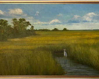 The Wonder Of The Marsh- this original oil painting on 36x24 stretched canvas Framed in a gold floater frame
