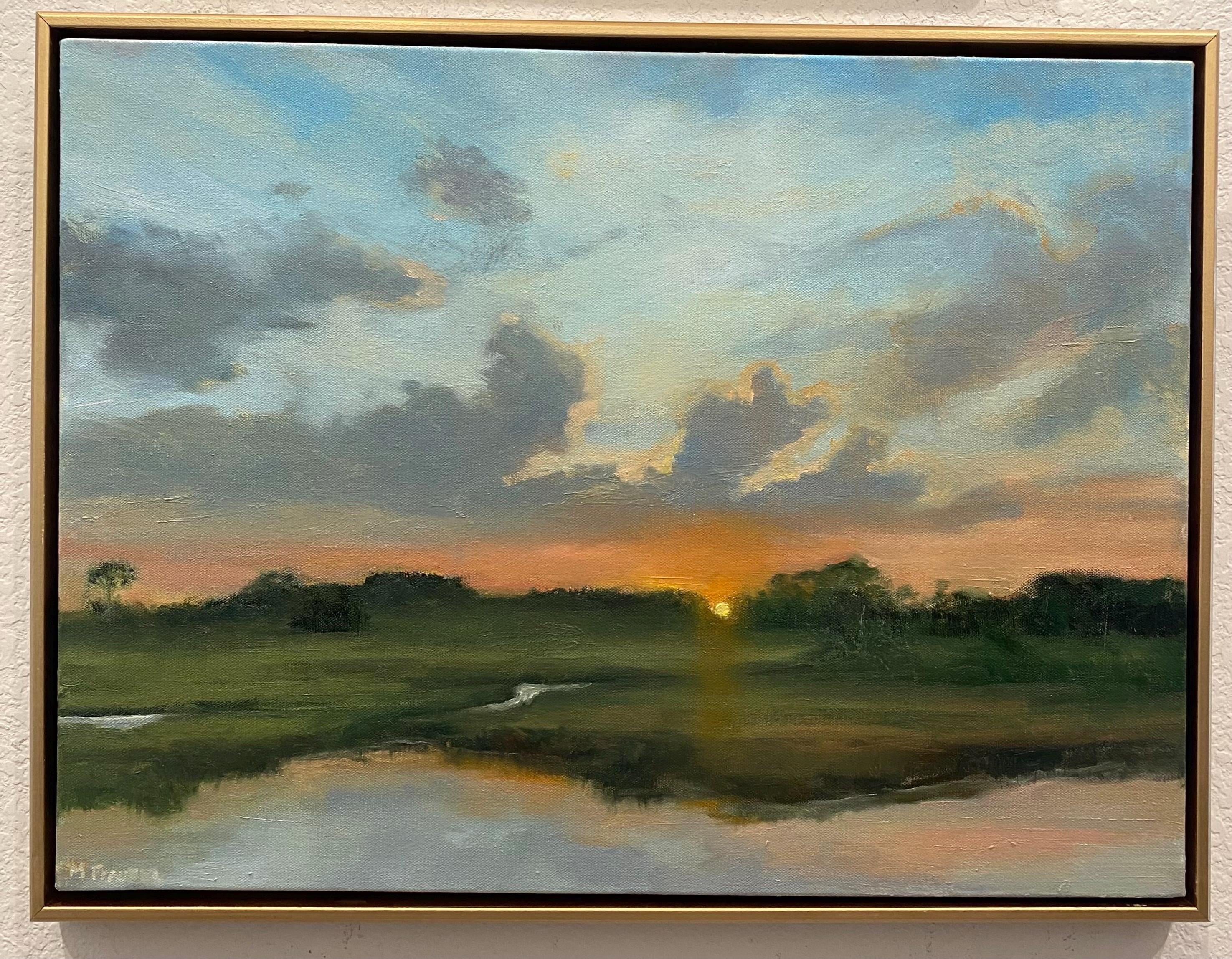 Slow Dance Of Light- an original oil painting on 18x24 deep canvas framed in a gold floater frame