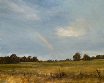 Disappearing-New work! original oil painting on canvas 16x20. A fading rainbow Tonalism Wide Open Spaces Impressionism Muted